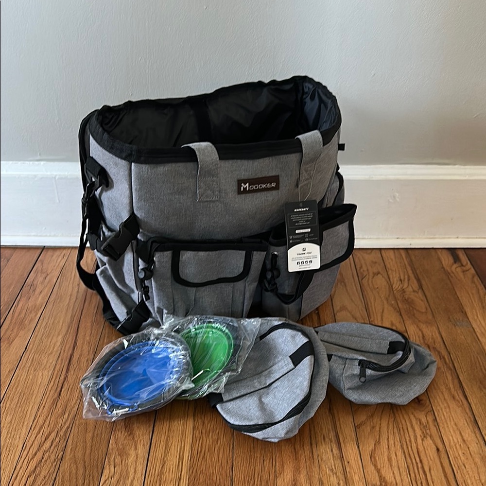 NWT Gray Travel Pet Bag - includes crossbody strap and handles.